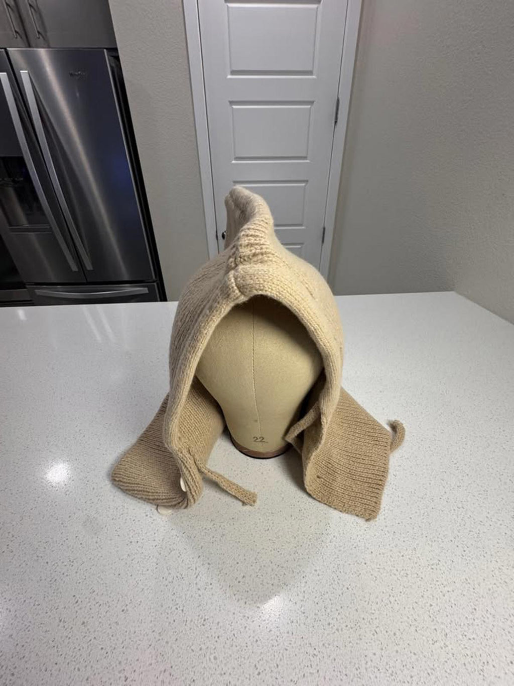 Handmade Beige Knit Hooded Scarf