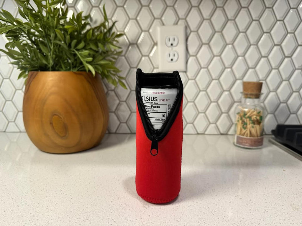 Red Neoprene Bottle Cooler Sleeve with Zipper pack of 4