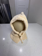 Cream Knit Hooded Scarf with Button Closure