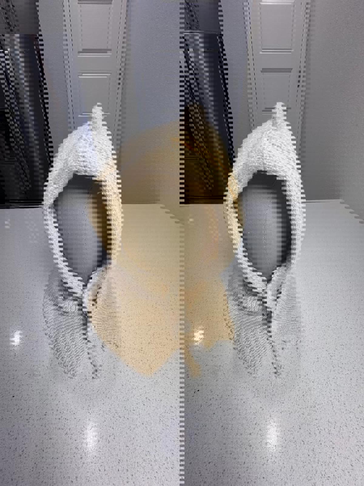 Cream Knit Hooded Scarf with Button Closure