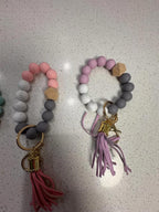 Set of Four Silicone Beaded Keychain Bracelets with Tassels