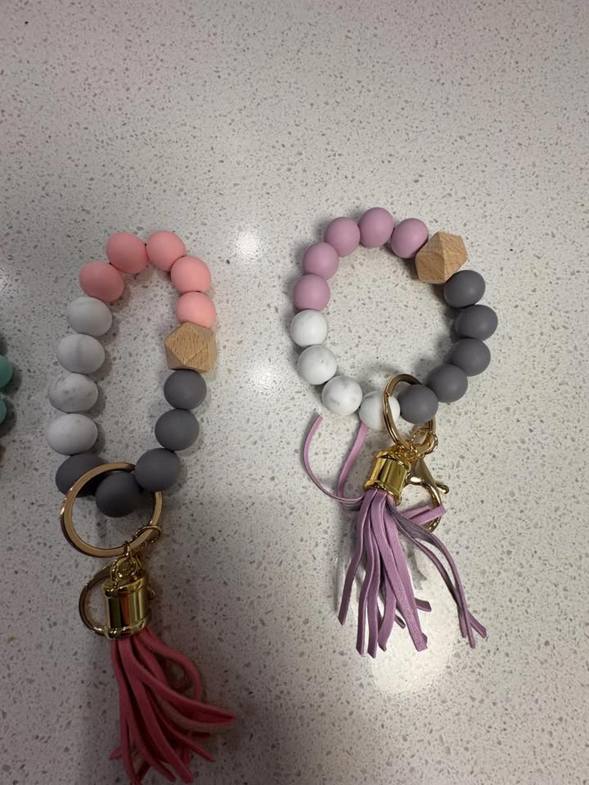 Set of Four Silicone Beaded Keychain Bracelets with Tassels