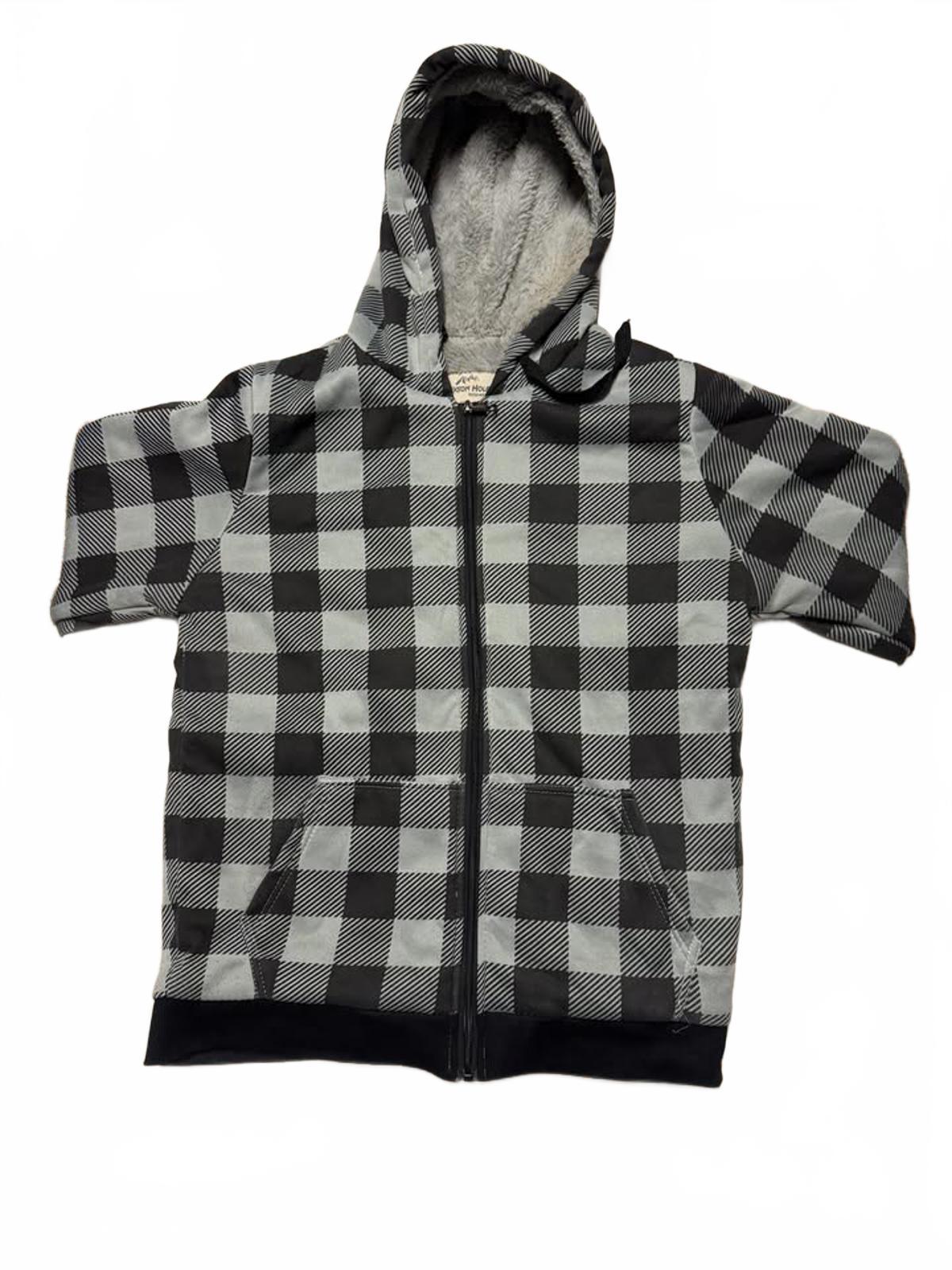 Black and Gray Buffalo Plaid Fleece-Lined Zip-Up Hoodie
