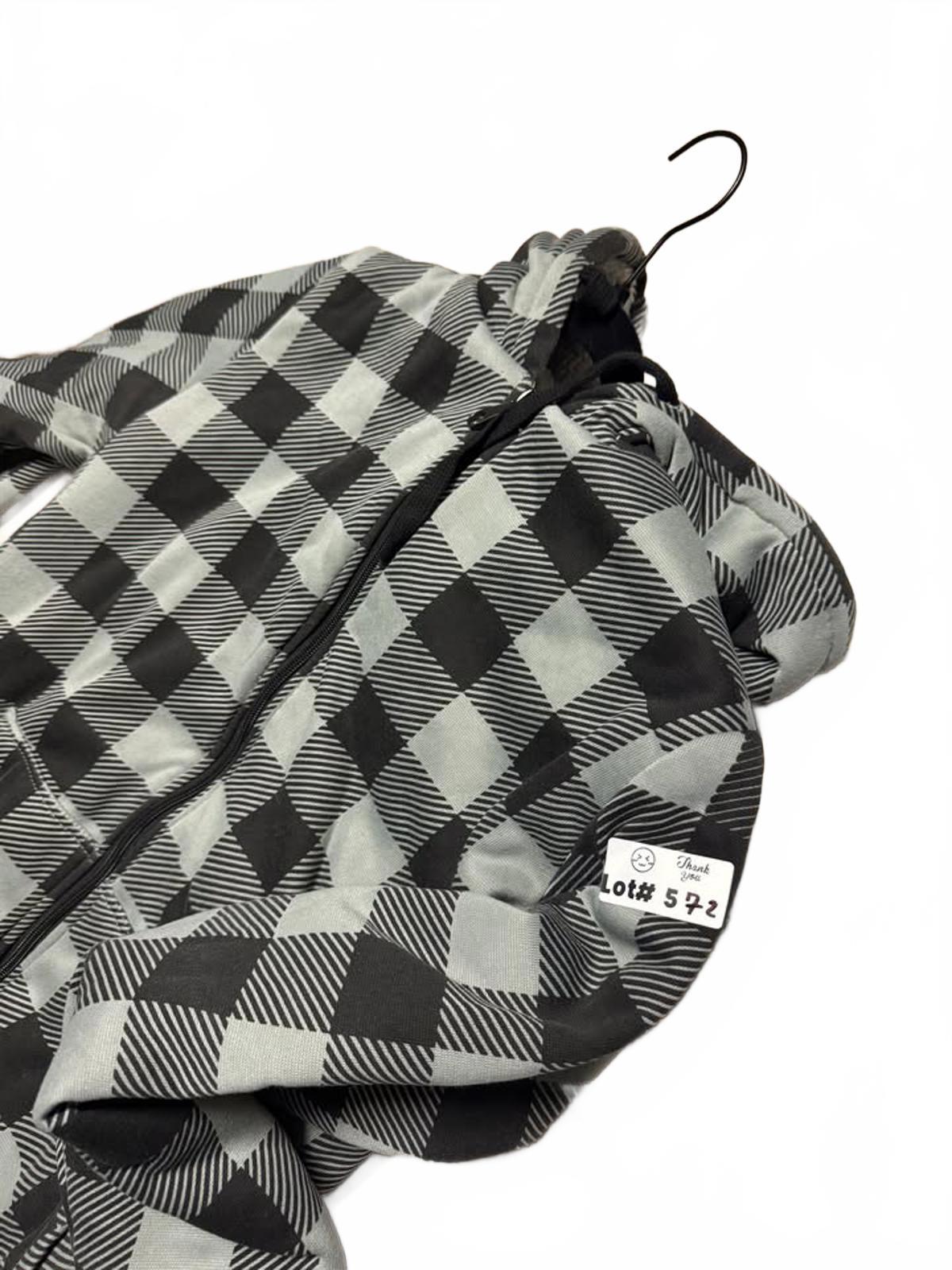 Black and Gray Buffalo Plaid Fleece-Lined Zip-Up Hoodie
