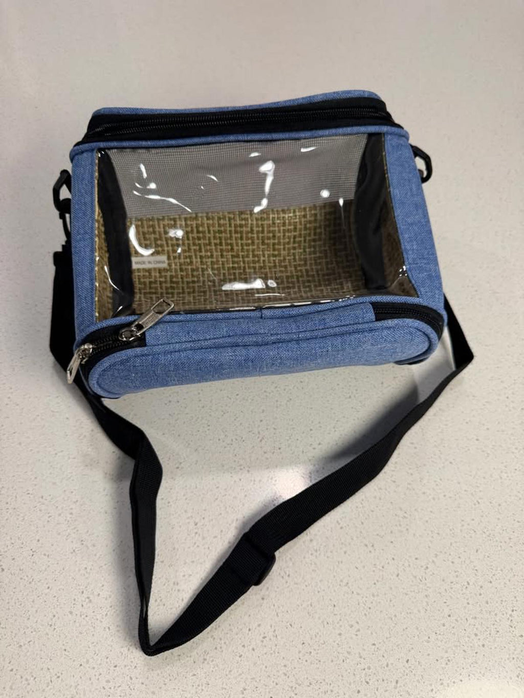 Portable Blue Insulated Cooler Bag with Clear Window and Adjustable Shoulder Str