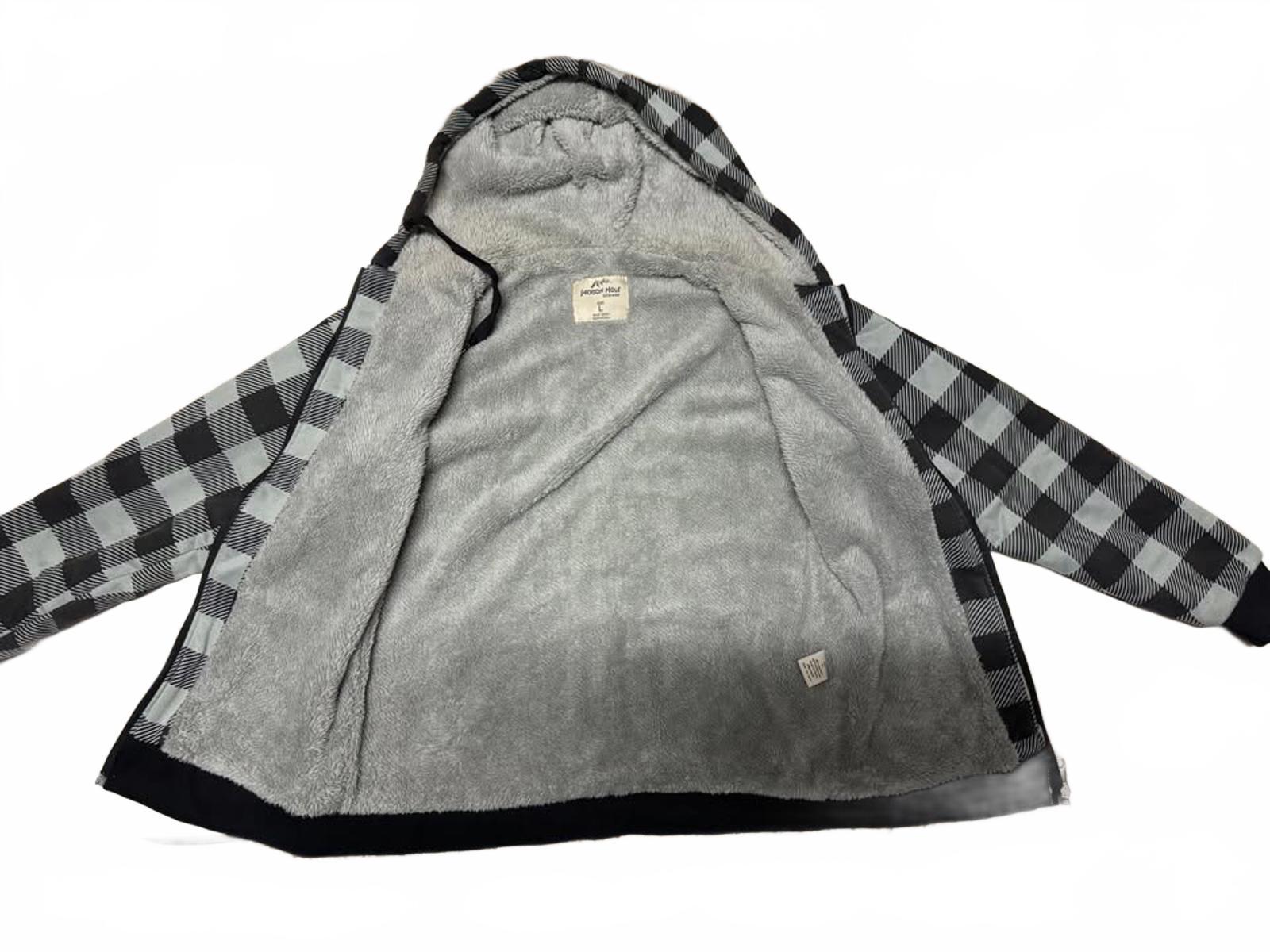 Black and Gray Buffalo Plaid Fleece-Lined Zip-Up Hoodie