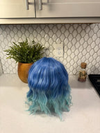 Blue to Aqua Ombre Wavy Synthetic Wig with Bangs