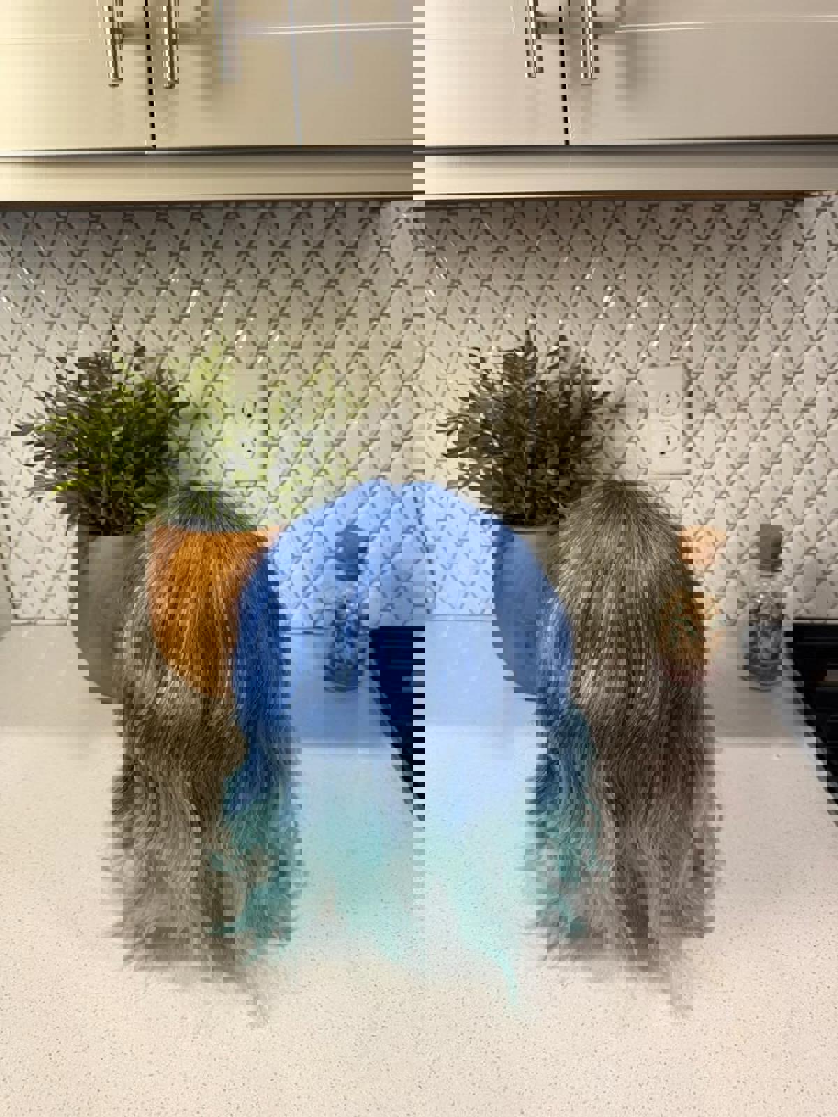 Blue to Aqua Ombre Wavy Synthetic Wig with Bangs