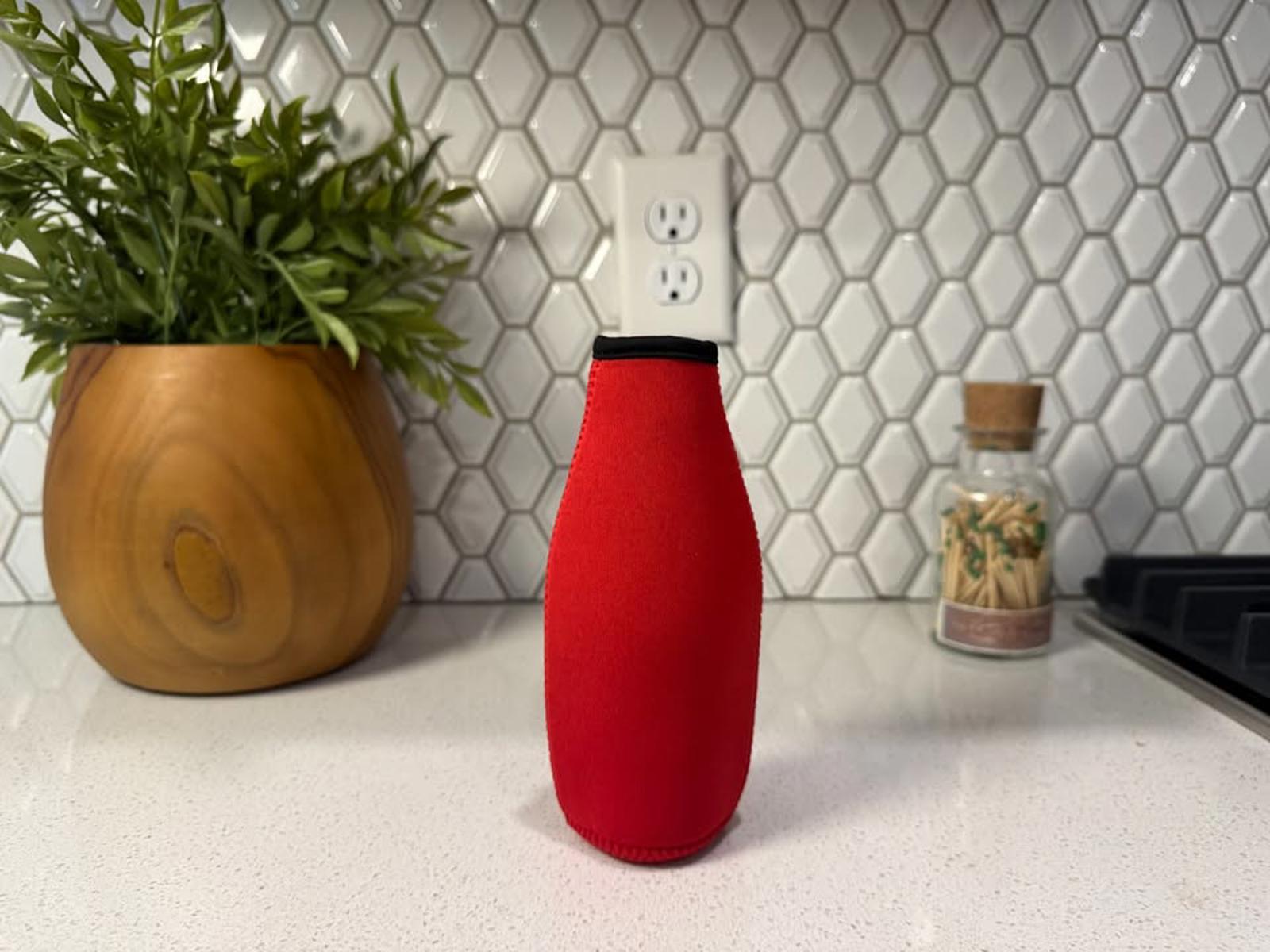 Red Neoprene Bottle Cooler Sleeve with Zipper pack of 4