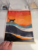 Vintage Sunset Cat Wall Hanging Scroll