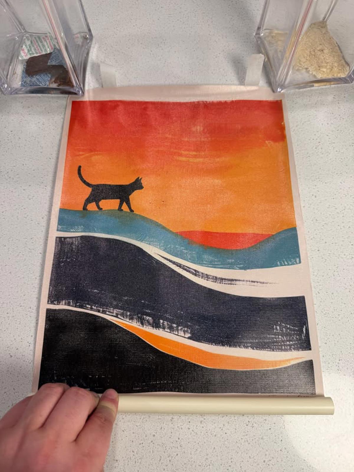 Vintage Sunset Cat Wall Hanging Scroll
