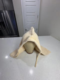 Cream Knit Hooded Scarf with Button Closure