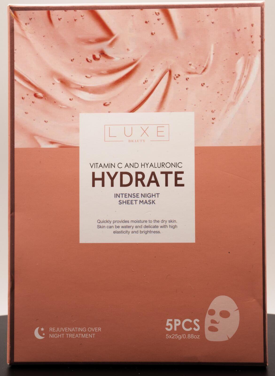 Luxe Beauty Hydrate Vitamin C and Hyaluronic Sheet Mask 5PCS